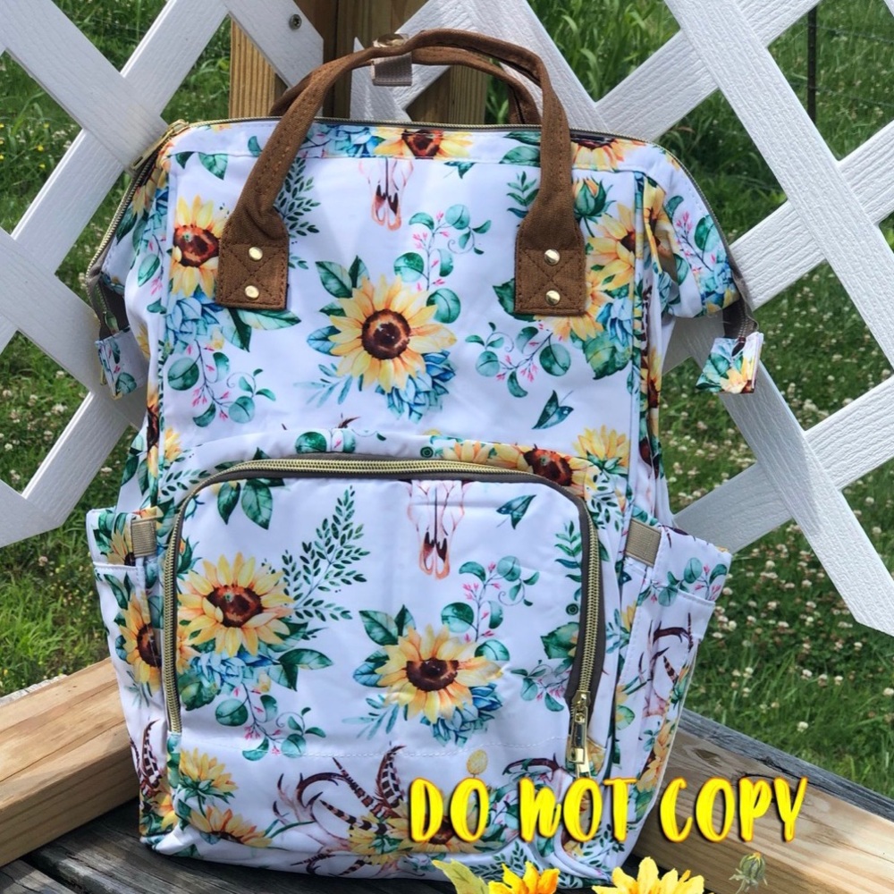 Skull and sunflower diaper bag
